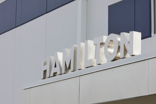 Image of Hamilton logo on a building